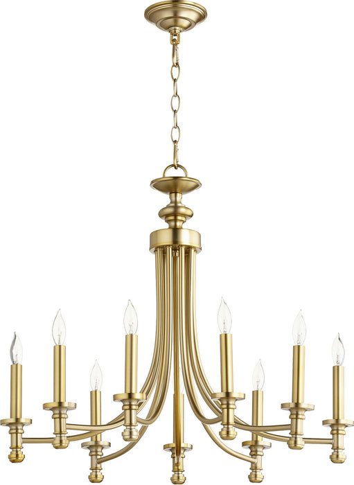 Quorum 6022-9-80 Nine Light Chandelier, Aged Brass