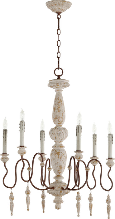 Quorum 6052-6-156 Six Light Chandelier, Manchester Grey w/ Rust Accents