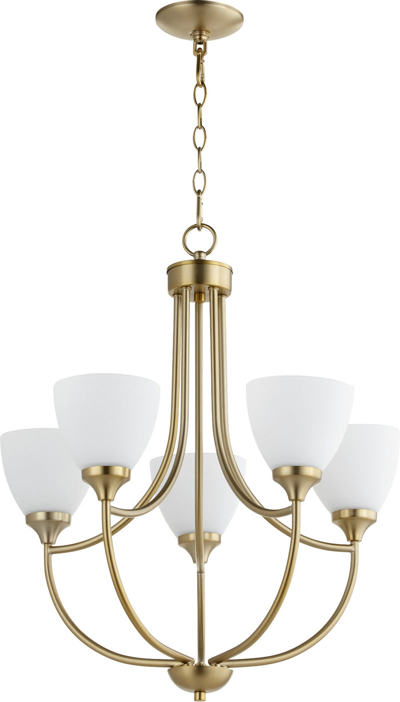 Quorum 6059-5-80 Five Light Chandelier, Aged Brass
