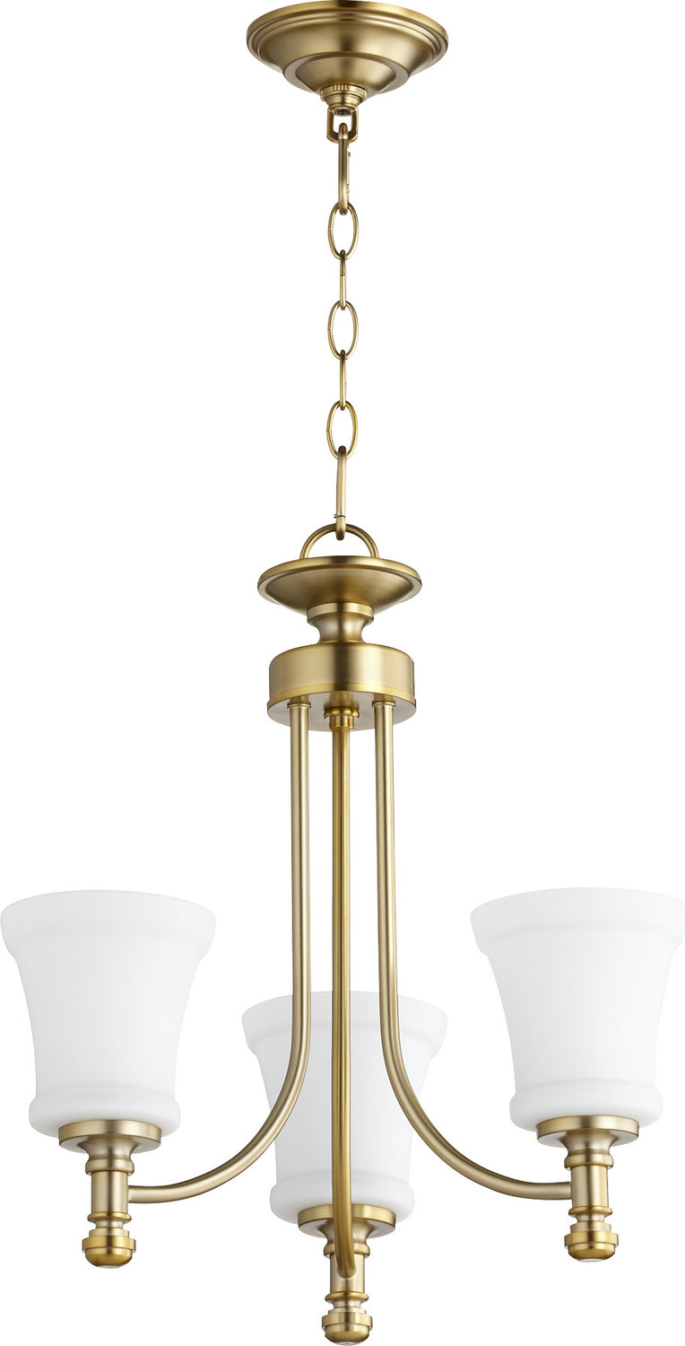 Quorum 6122-3-80 Three Light Chandelier, Aged Brass