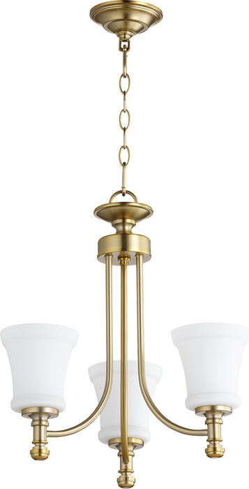 Quorum 6122-3-80 Three Light Chandelier, Aged Brass
