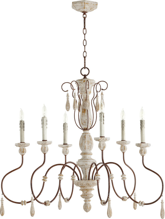 Quorum 6152-6-156 Six Light Chandelier, Manchester Grey w/ Rust Accents