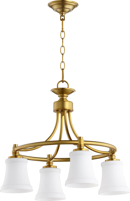 Quorum 6422-4-80 Four Light Chandelier, Aged Brass