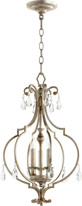 Quorum 6714-3-60 Three Light Entry Pendant, Aged Silver Leaf