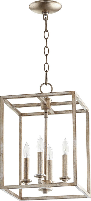 Quorum 6731-4-60 Four Light Entry Pendant, Aged Silver Leaf