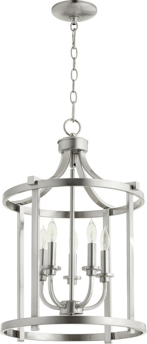 Quorum 6807-5-65 Five Light Entry Pendant, Satin Nickel
