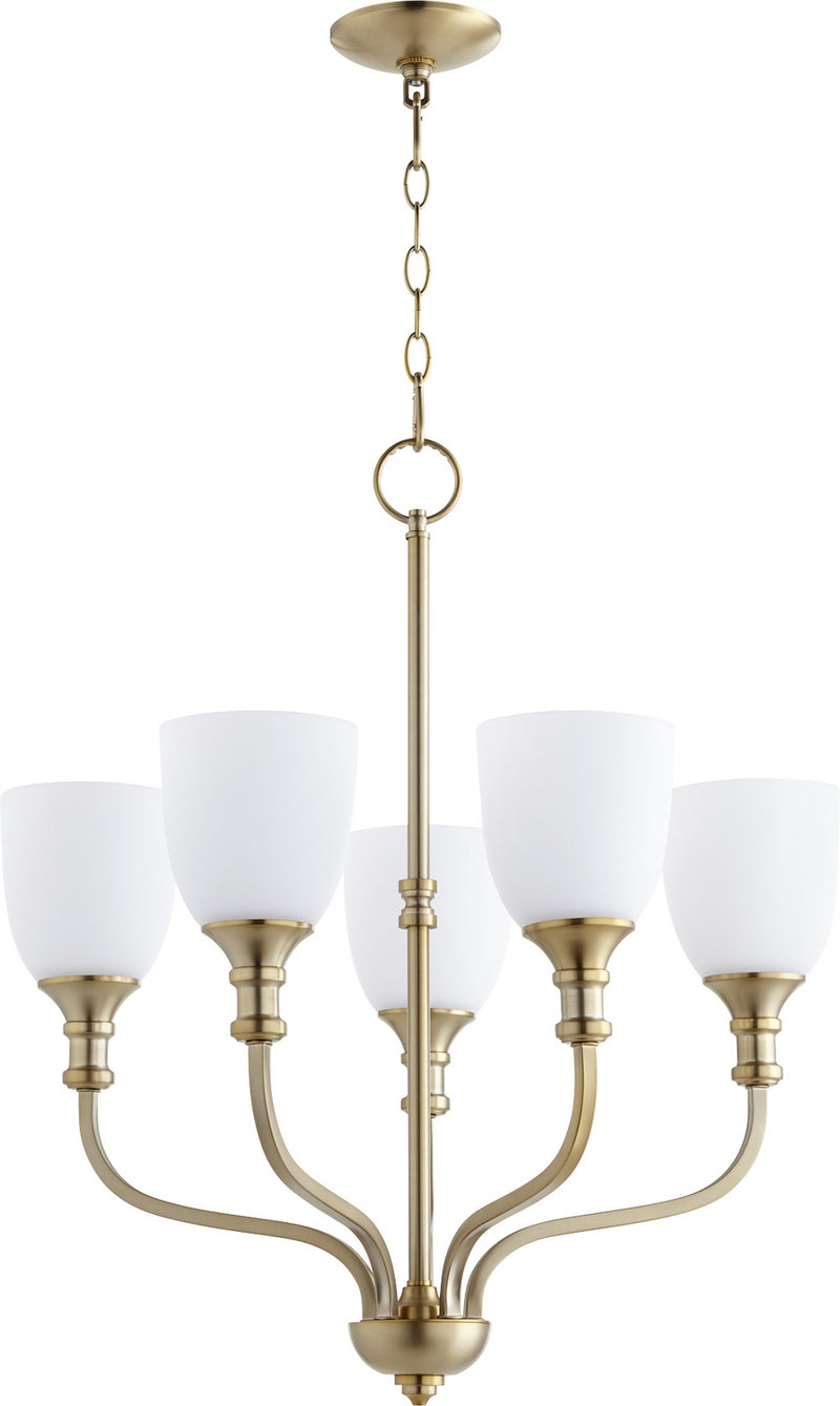 Quorum 6811-5-80 Five Light Chandelier, Aged Brass