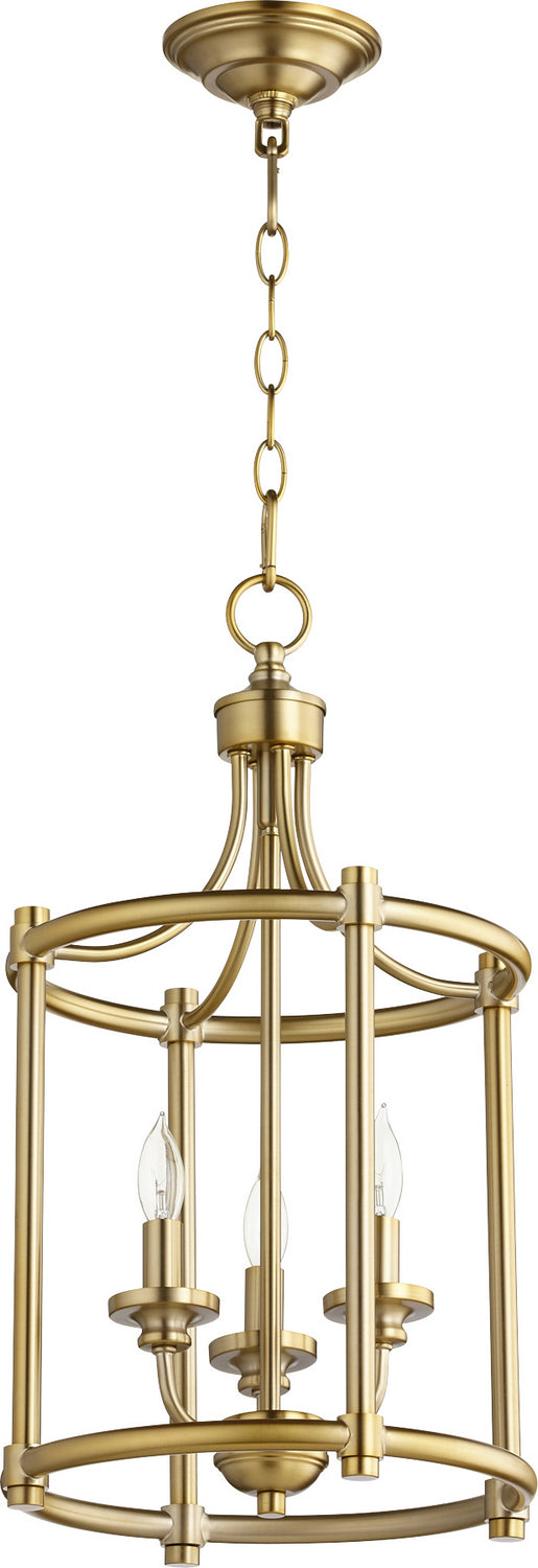 Quorum 6822-3-80 Three Light Entry Pendant, Aged Brass