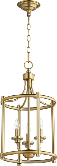 Quorum 6822-3-80 Three Light Entry Pendant, Aged Brass