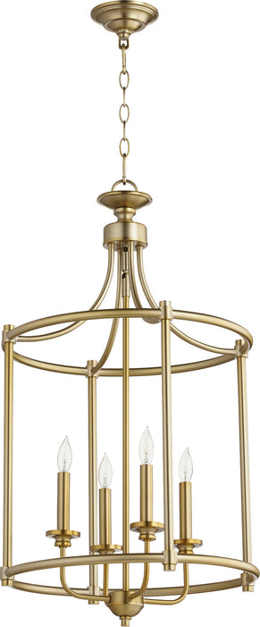 Quorum 6822-4-80 Four Light Entry Pendant, Aged Brass