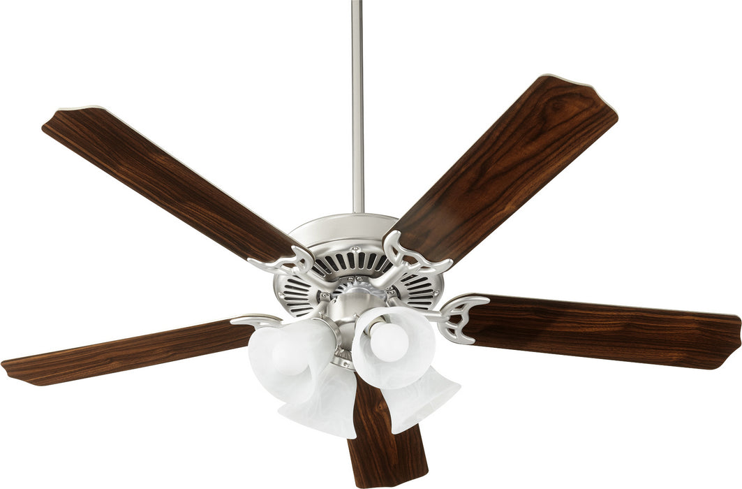 Quorum 7525-165 52" Ceiling Fan, Satin Nickel w/ Faux Alabaster