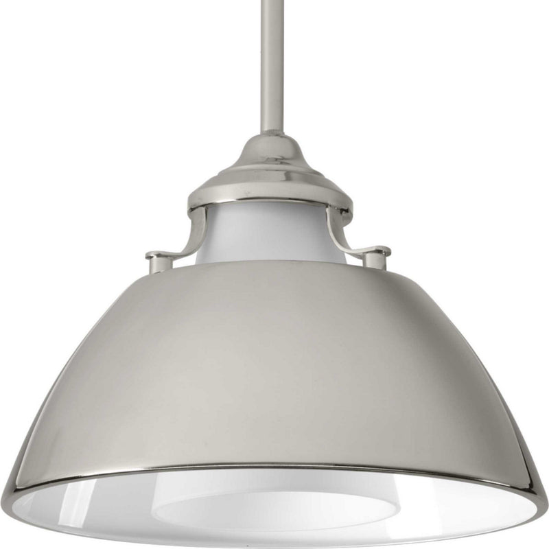 Progress Lighting P500013-104 One Light Pendant, Polished Nickel