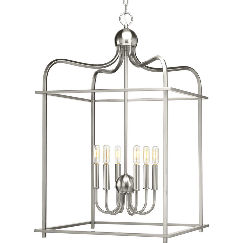 Progress Lighting P500037-009 Six Light Foyer Pendant, Brushed Nickel