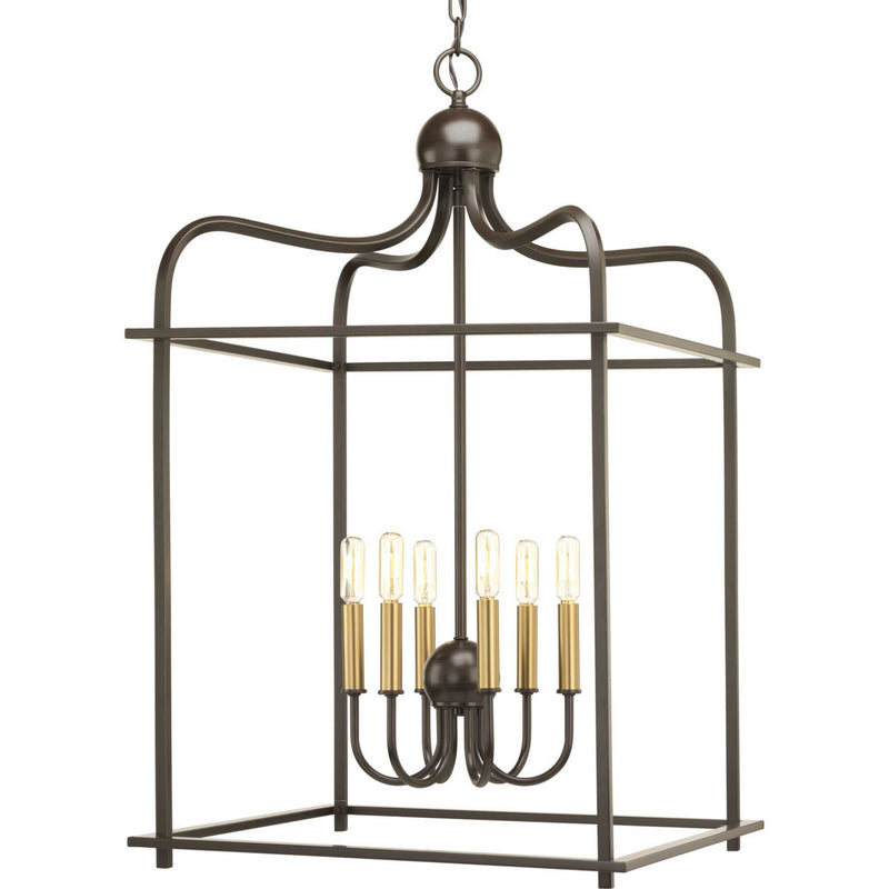 Progress Lighting P500037-020 Six Light Foyer Pendant, Antique Bronze