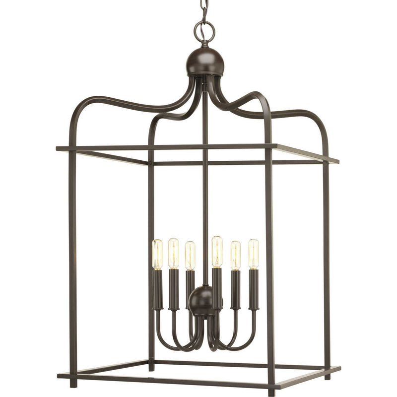 Progress Lighting P500037-020 Six Light Foyer Pendant, Antique Bronze