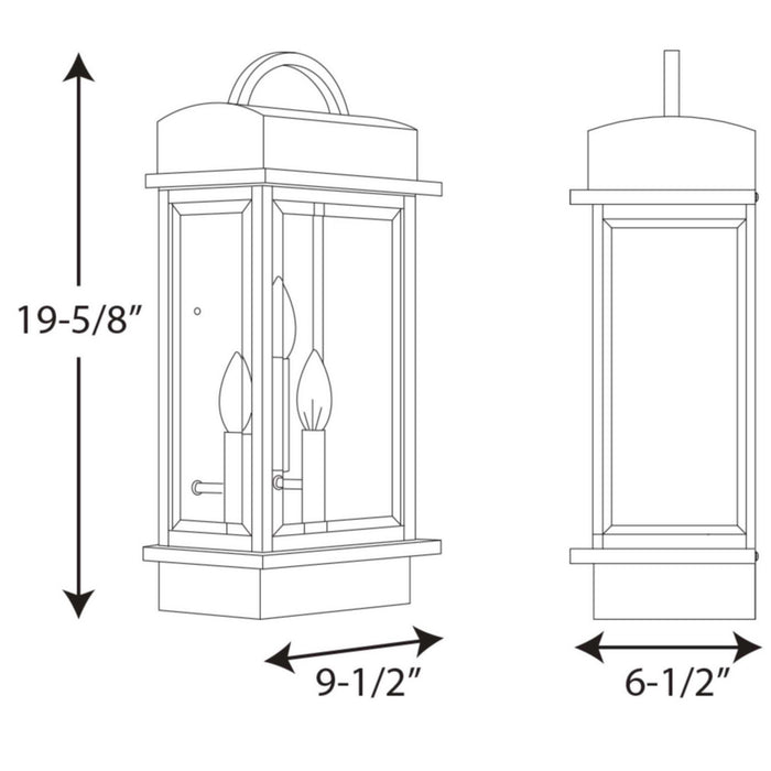 Progress Lighting P560003-031 Three Light Large Wall Lantern, Black