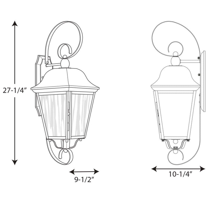 Progress Lighting P560012-031 Three Light Large Wall Lantern, Black