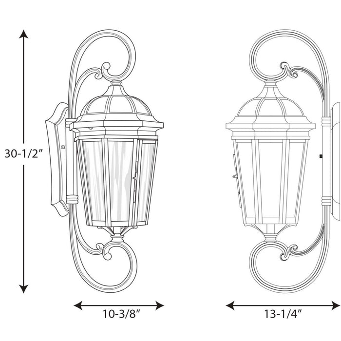 Progress Lighting P560017-031 Three Light Large Wall Lantern, Black