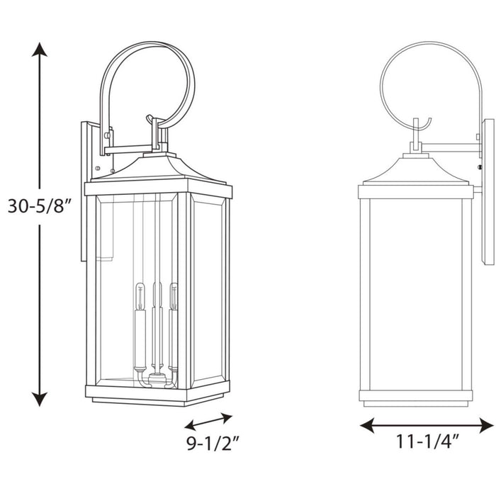 Progress Lighting P560023-020 Three Light Large Wall Lantern, Antique Bronze
