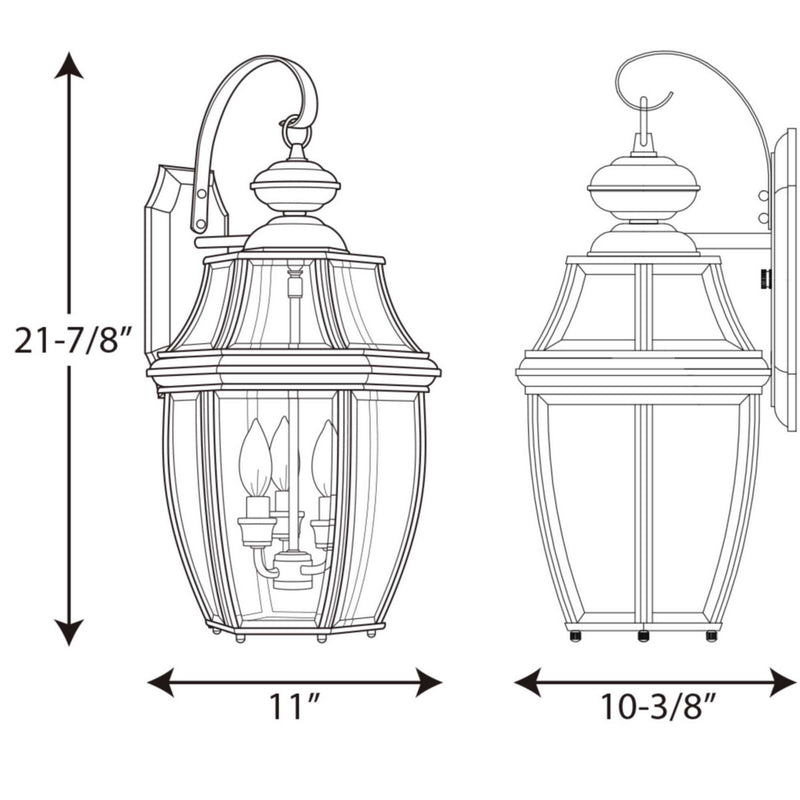 Progress Lighting P6612-31 Three Light Wall Lantern, Black