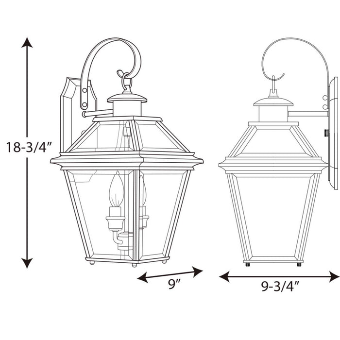 Progress Lighting P6616-20 Two Light Wall Lantern, Antique Bronze