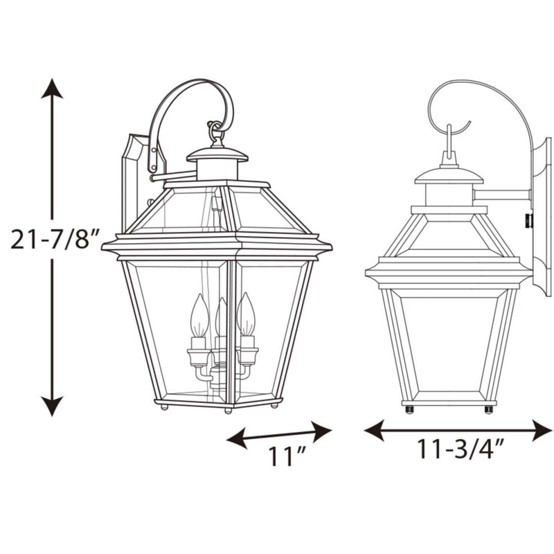Progress Lighting P6617-20 Three Light Wall Lantern, Antique Bronze