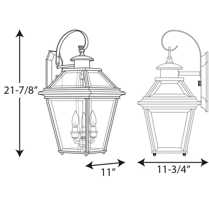 Progress Lighting P6617-20 Three Light Wall Lantern, Antique Bronze