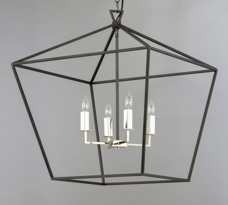 Maxim 25155TXBPN Four Light Chandelier, Textured Black / Polished Nickel
