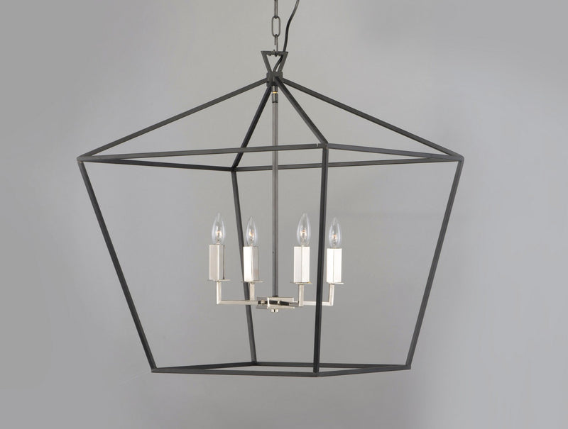 Maxim 25155TXBPN Four Light Chandelier, Textured Black / Polished Nickel