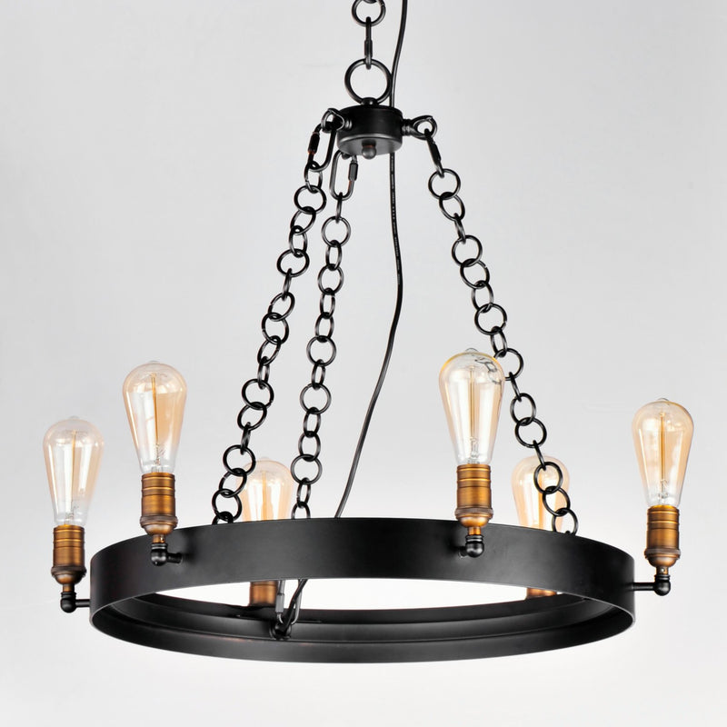 Maxim 26273BKNAB Six Light Chandelier, Black / Natural Aged Brass