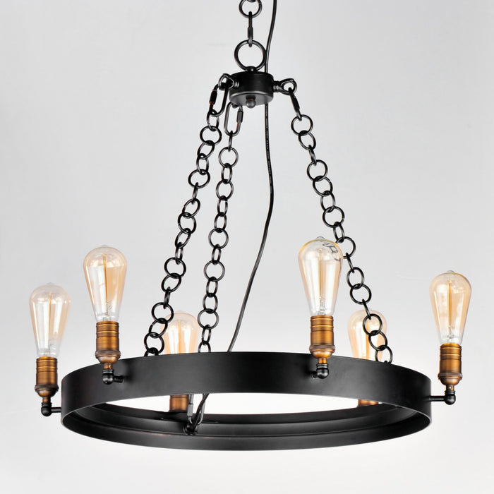 Maxim 26273BKNAB Six Light Chandelier, Black / Natural Aged Brass