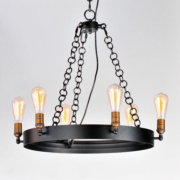 Maxim 26273BKNAB Six Light Chandelier, Black / Natural Aged Brass