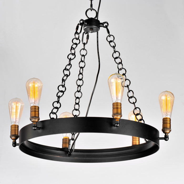 Maxim 26273BKNAB Six Light Chandelier, Black / Natural Aged Brass