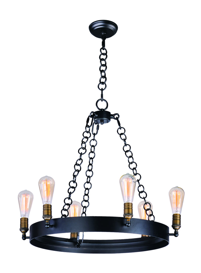 Maxim 26273BKNAB Six Light Chandelier, Black / Natural Aged Brass
