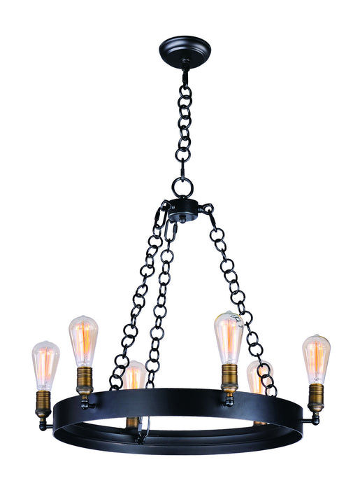 Maxim 26273BKNAB Six Light Chandelier, Black / Natural Aged Brass