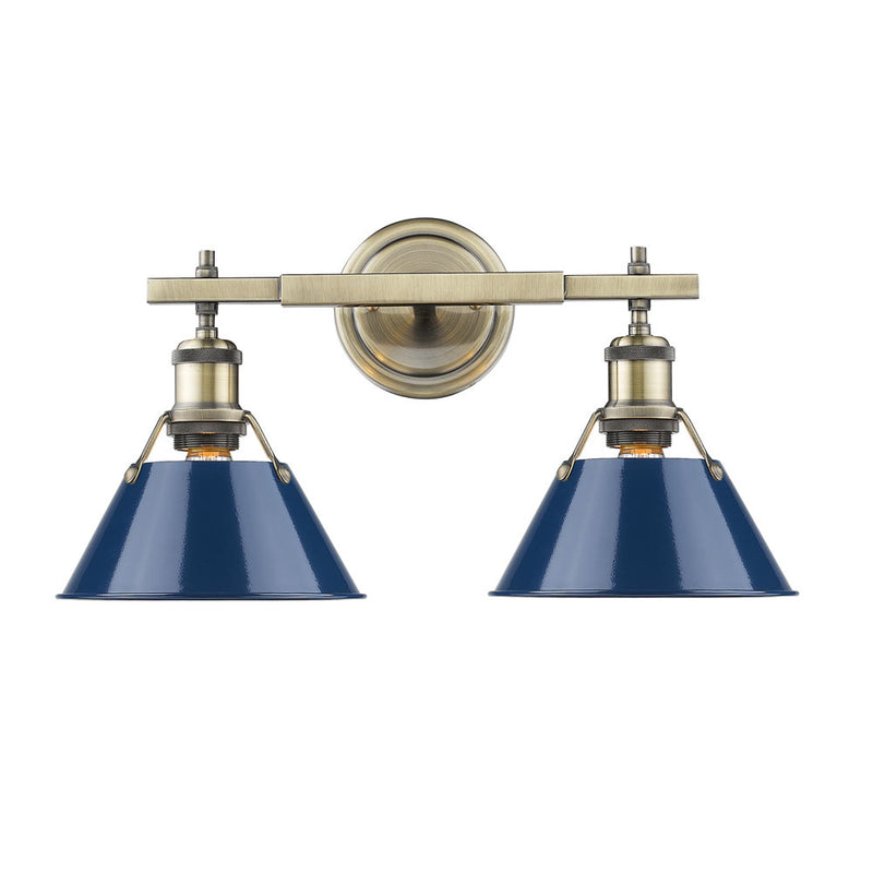 Golden 3306-BA2 AB-NVY Two Light Bath Vanity, Aged Brass