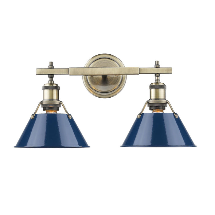 Golden 3306-BA2 AB-NVY Two Light Bath Vanity, Aged Brass