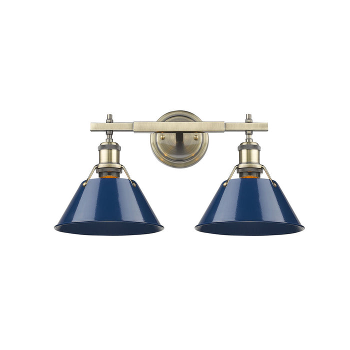 Golden 3306-BA2 AB-NVY Two Light Bath Vanity, Aged Brass