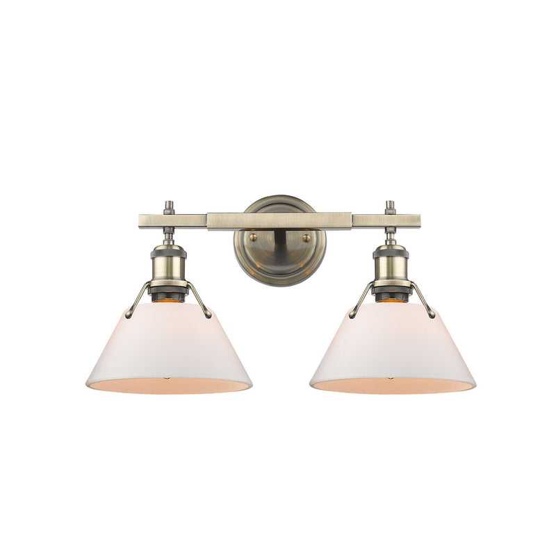 Golden 3306-BA2 AB-OP Two Light Bath Vanity, Aged Brass