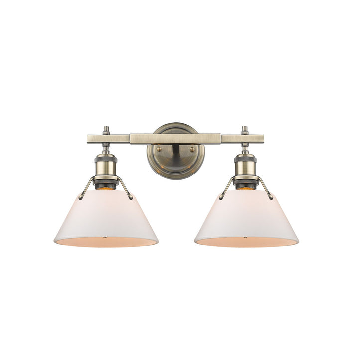 Golden 3306-BA2 AB-OP Two Light Bath Vanity, Aged Brass
