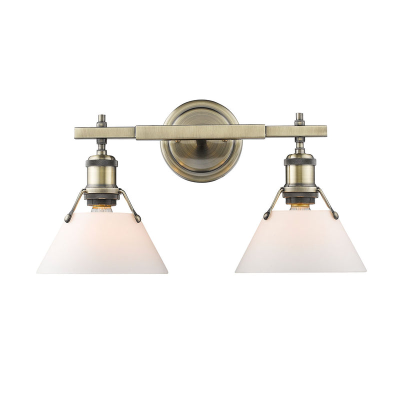 Golden 3306-BA2 AB-OP Two Light Bath Vanity, Aged Brass