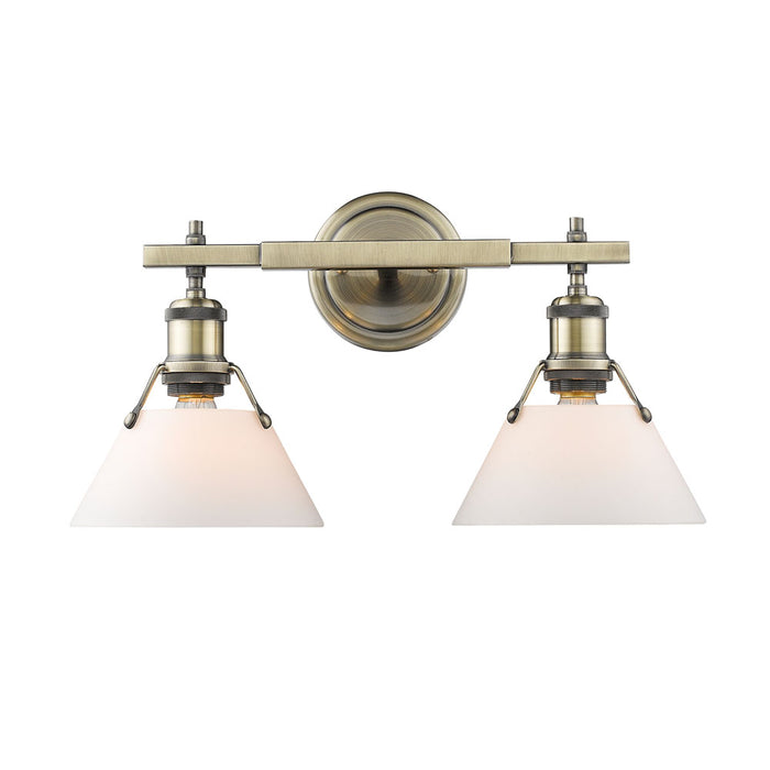 Golden 3306-BA2 AB-OP Two Light Bath Vanity, Aged Brass