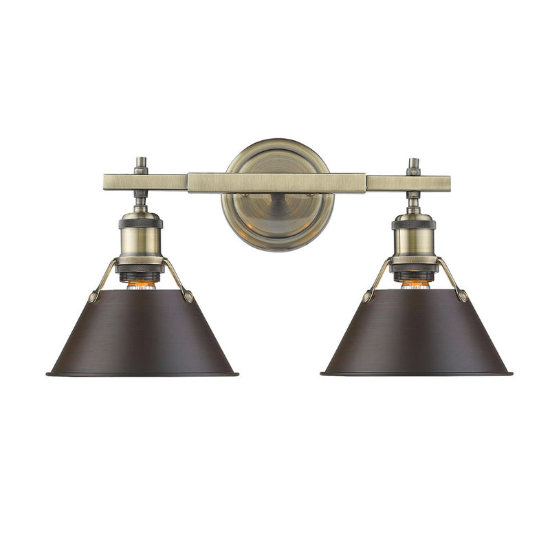 Golden 3306-BA2 AB-RBZ Two Light Bath Vanity, Aged Brass