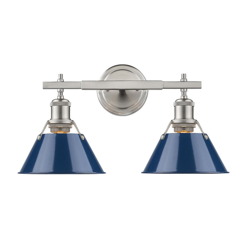 Golden 3306-BA2 PW-NVY Two Light Bath Vanity, Pewter
