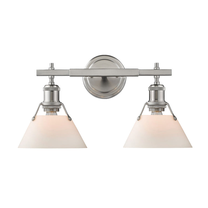 Golden 3306-BA2 PW-OP Two Light Bath Vanity, Pewter