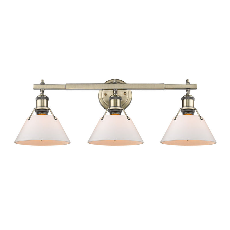 Golden 3306-BA3 AB-OP Three Light Bath Vanity, Aged Brass