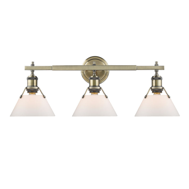 Golden 3306-BA3 AB-OP Three Light Bath Vanity, Aged Brass