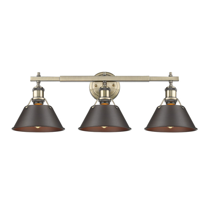 Golden 3306-BA3 AB-RBZ Three Light Bath Vanity, Aged Brass