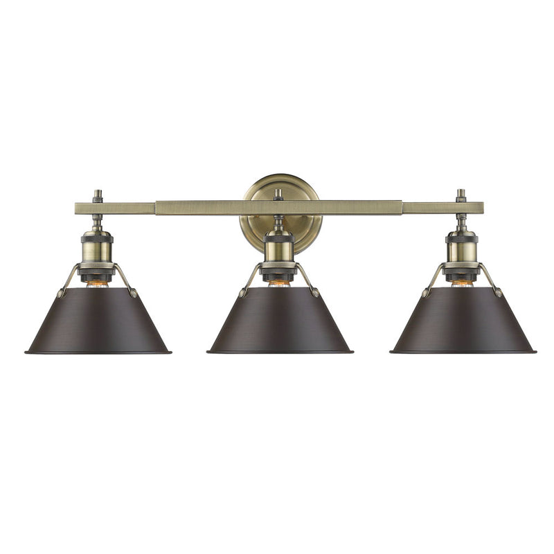 Golden 3306-BA3 AB-RBZ Three Light Bath Vanity, Aged Brass