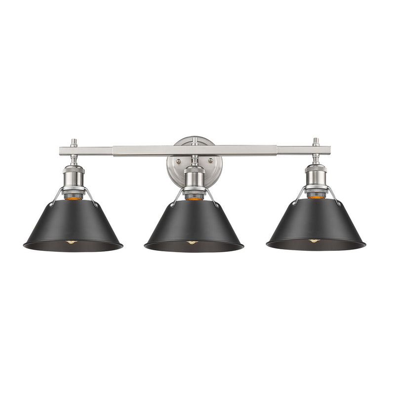 Golden 3306-BA3 PW-BLK Three Light Bath Vanity, Pewter